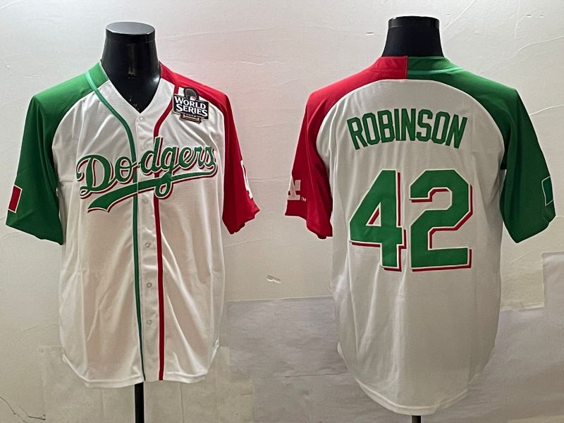 Men Los Angeles Dodgers #42 Robinson White Green Game 2025 Nike MLB Jersey style 2->los angeles dodgers->MLB Jersey